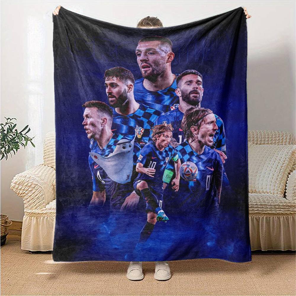 Croatia National Football Team Players Flannel Throw Blanket, Soft Warm Sofa Bed Cover, Soccer Fan Home Decor Gift for Living Room Bedroom