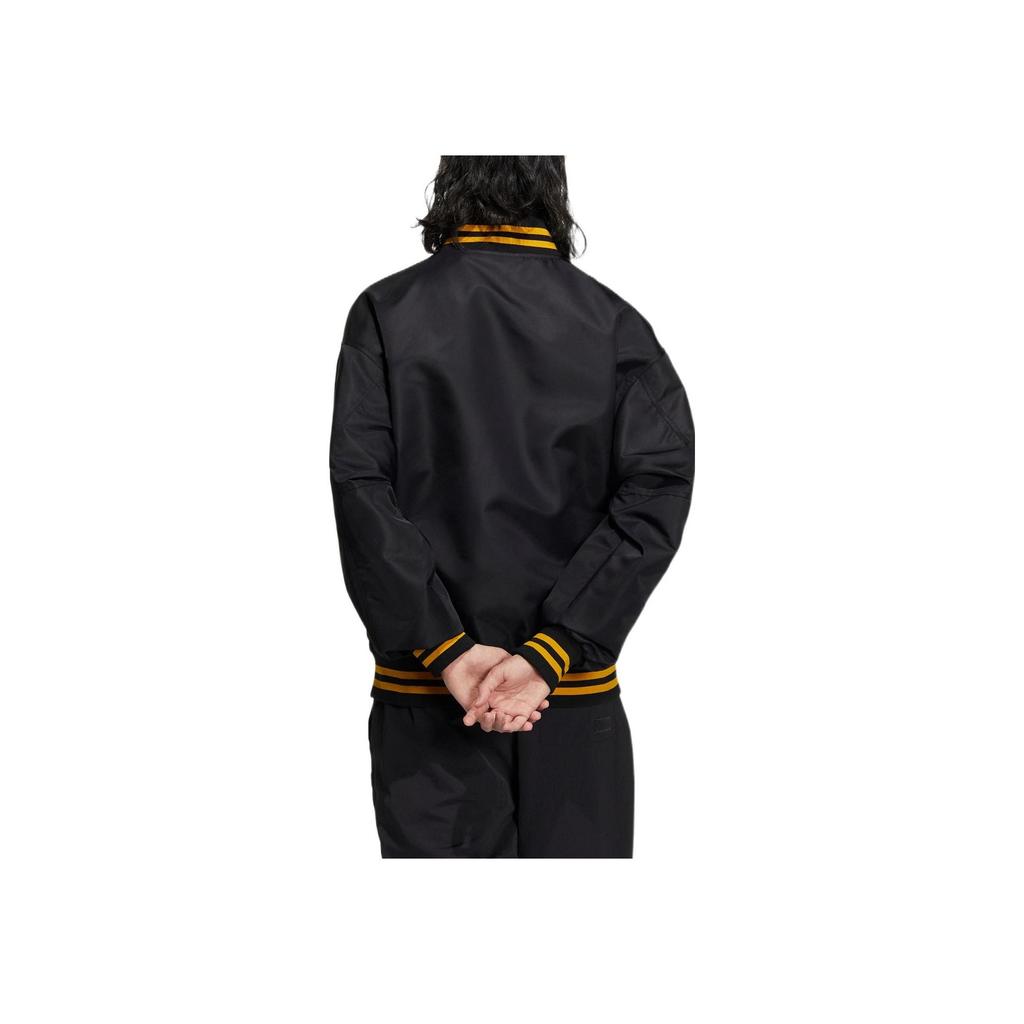 Adidas Originals Embroidered Logo Print Cuff Stripe Loose Jacket Men Outerwear Black HY1357