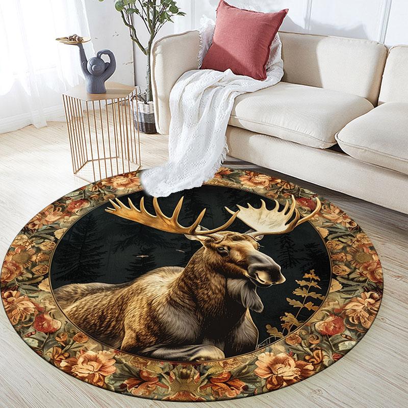 Deer Pattern Round rug,Carpet Rug for Living Room Bedroom Playroom ,Non-slip Floor Mat,Holiday Gifts and Birthday Gifts.