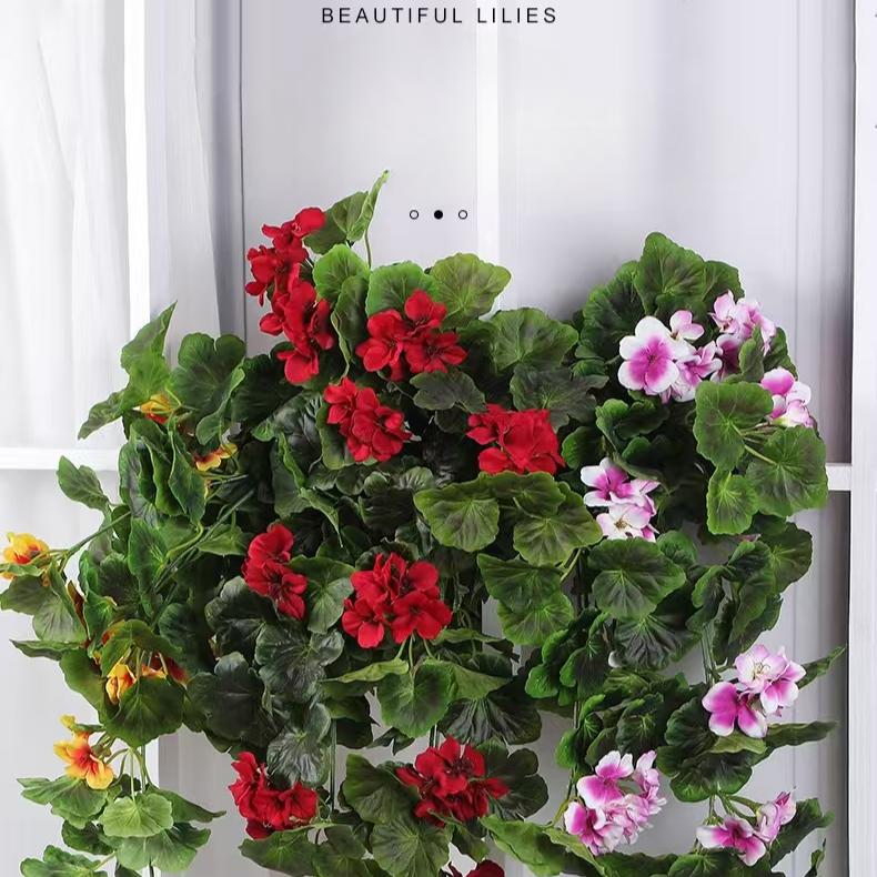 Artificial Geraniums Hanging Bundles Full Blooms Silk Flower Plants Geranium Vines for Home Garden Wedding Indoor Outdoor Decor