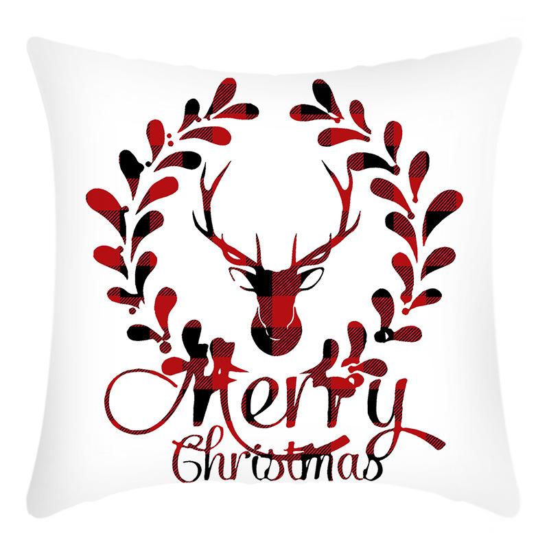 New Christmas Elk Santa Line Print Pillow Home Sofa Cushion Cover