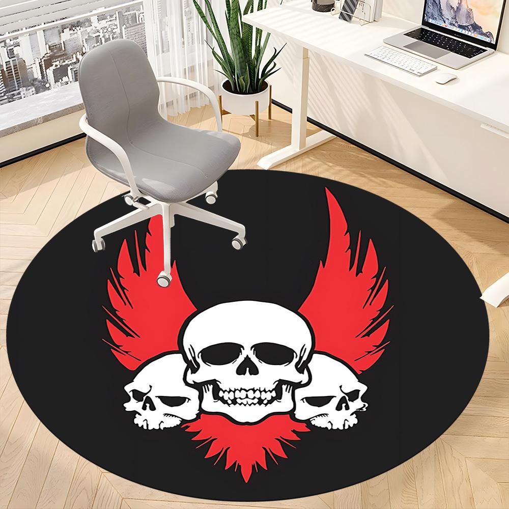 1pc Skull Flames Office Round Area Rug, Under Office Chairs Bedroom Living Room Home Decor, Room Deco, Available In Various Sizes