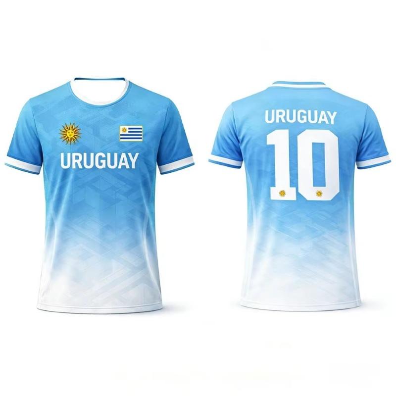 Uruguay Flagge Druck T-Shirt 2026 Sommer Fußball Trainingsuniform Herren Damen Outdoor Atmungsaktiv Schnelltrocknend Fußballtrikot Moto