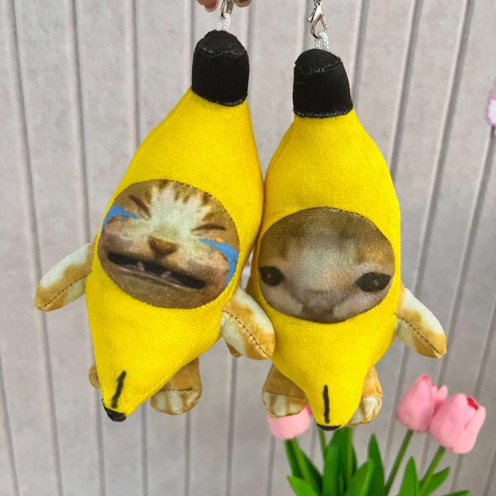 17cm Sound Toy Banana Cat Doll Pendant Singing Doll Keychain Crying Happy Banana Cat Plush With Sound Toy Car Bag Kid Funny Gift