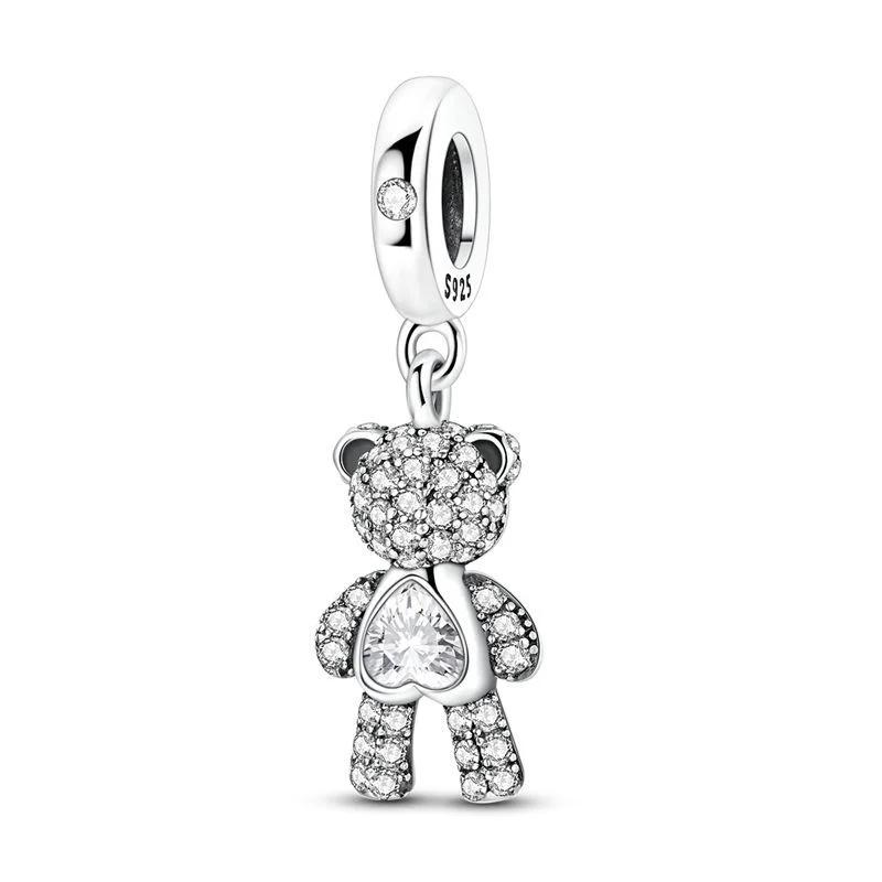 Original Charm 925 Pure Silver Rabbit Snowman Bear Whale Pendant Beads Fit Women's Necklace DIY Bracelet Exquisite Jewelry Gif