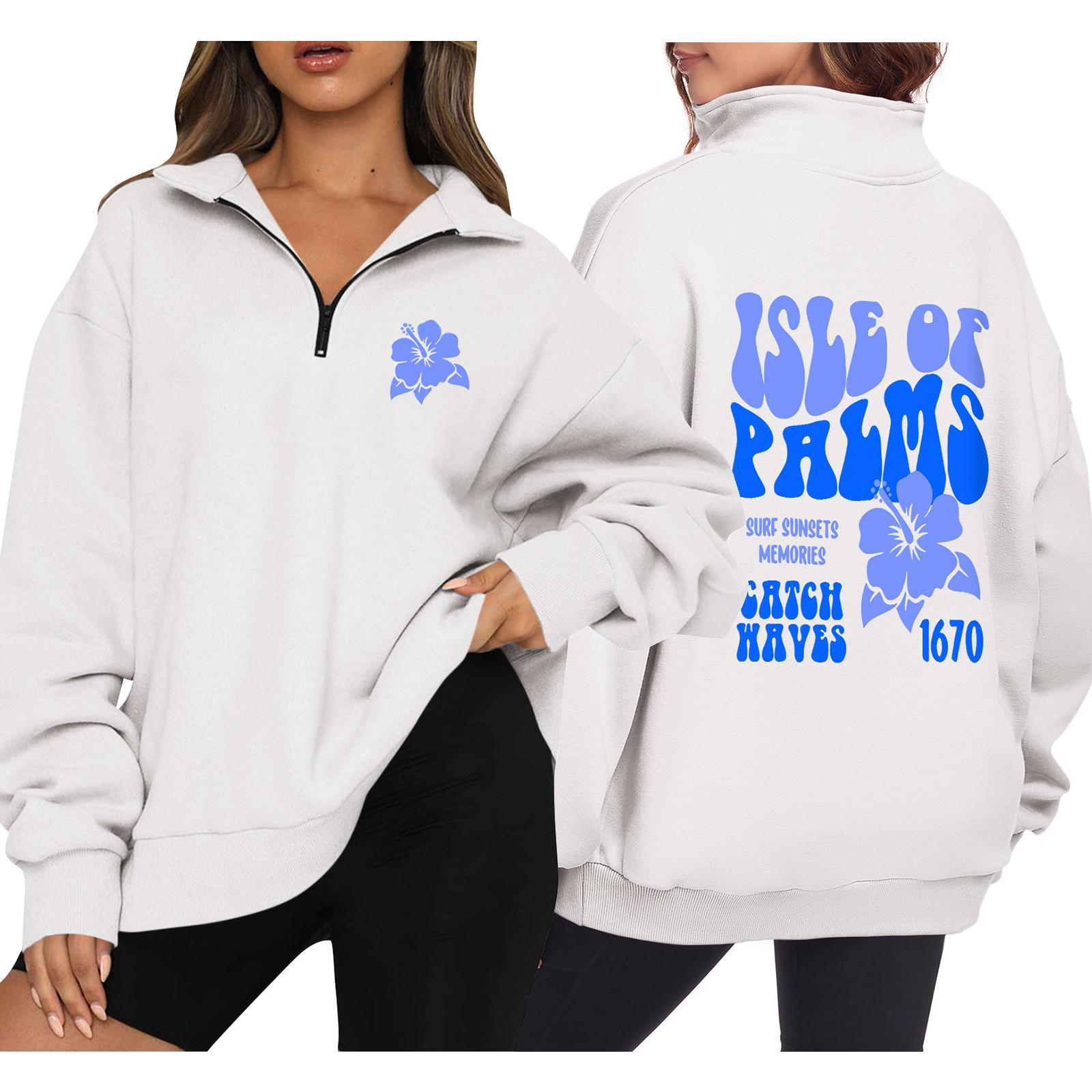 

Женская повседневная модная толстовка с длинным рукавом и принтом на молнии XL белый