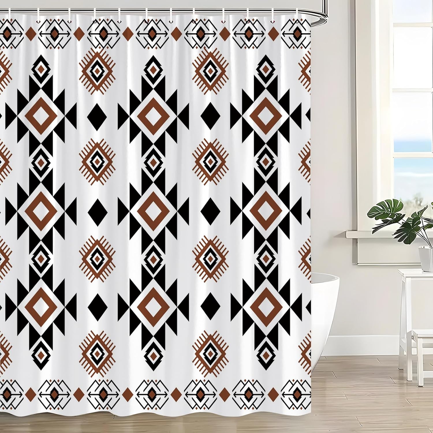 Shower Curtain Western Boho Abstract Pattern Geometric Vintage Native Simple Neutral Classic Southwestern Farmhouse White Black 90x180CM