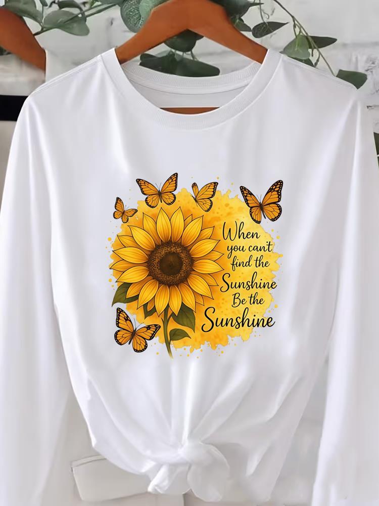 (Asiatische Größe) Langarm T-Shirt Tee Rundhals Aufdruck Herbst Winter Frühling Damen Trend Blumen Trend Kleidung Lässig Mode Oberteil Grafik T-Shirts