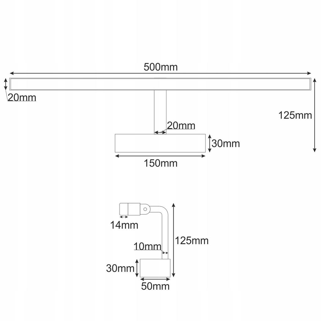 Lampa Kinkiet Nad Lustro Wygięta 12W 50Cm Czarna