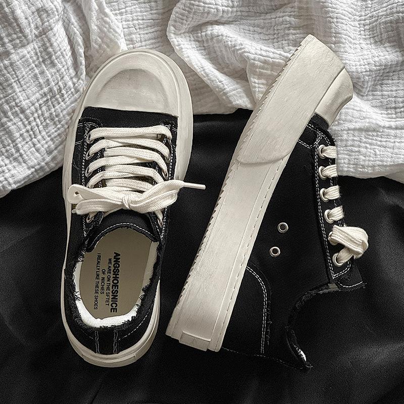 

Старые польские цветные парусиновые туфли на толстой подошве для весны и лета, мужские, увеличивающие рост, для通勤, грязные туфли, пара, универсальные туфли дерби Female code 36 чёрный