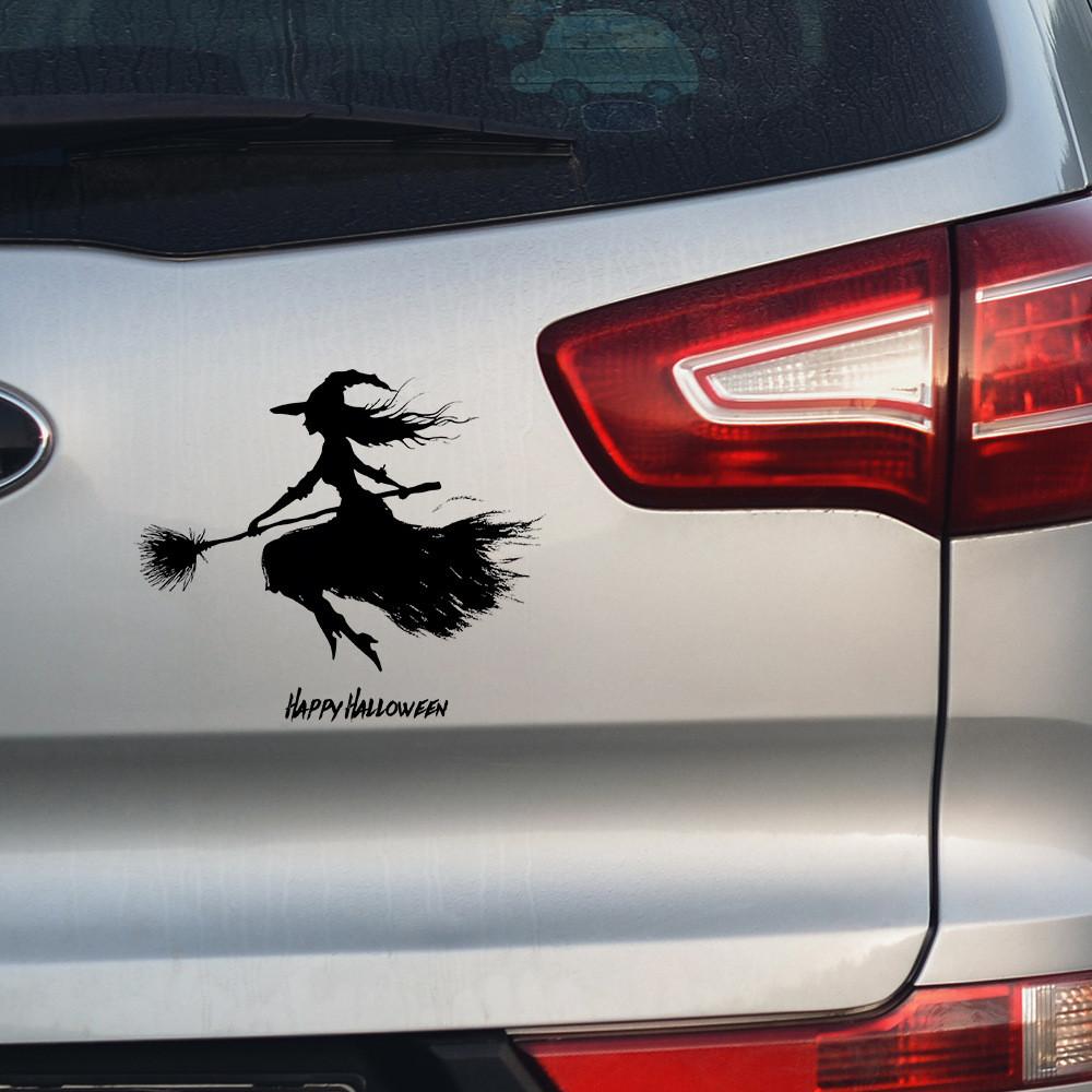 Halloween Black Broom Riding Witch Decoration Paste Painting For Wall And Car