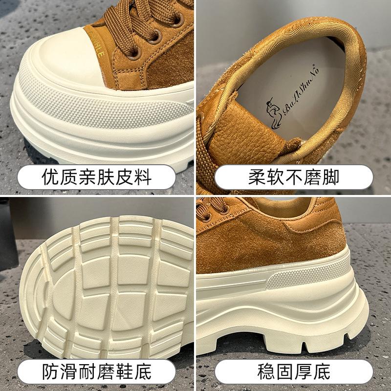 Board shoes autumn and winter new high-value leather velvet platform casual shoes