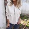 Women's Autumn/Winter Casual Solid Color Crew Neck Zip Pocket Jacket
