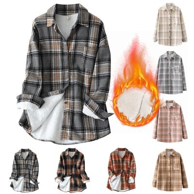 Women's Autumn And Winter Plaid Retro Loose Padded Long-Sleeved Shirt