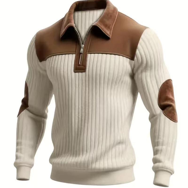 Patch Ribbed Cardigan with Lapel Casual Commuting and Sports Style Autumn Winter Zipper Sweatshirt Vintage Outdoor Style Knit Sweater