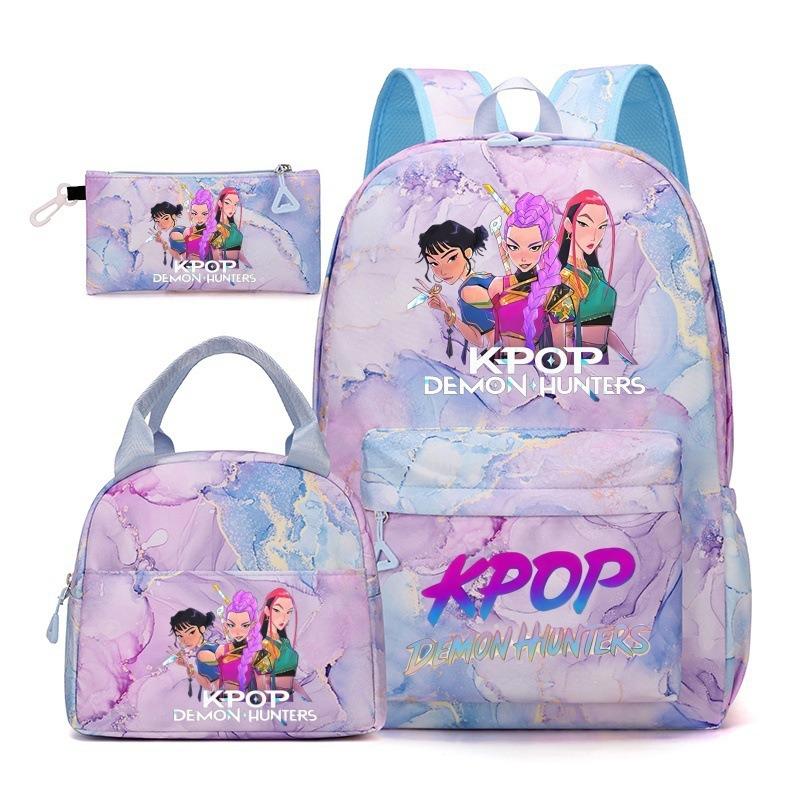 Korean Drama Demon Hunter Backpack Lunch Bag Pencil Case Set Student Three-piece School Bag Pencil Case Lunch Bag