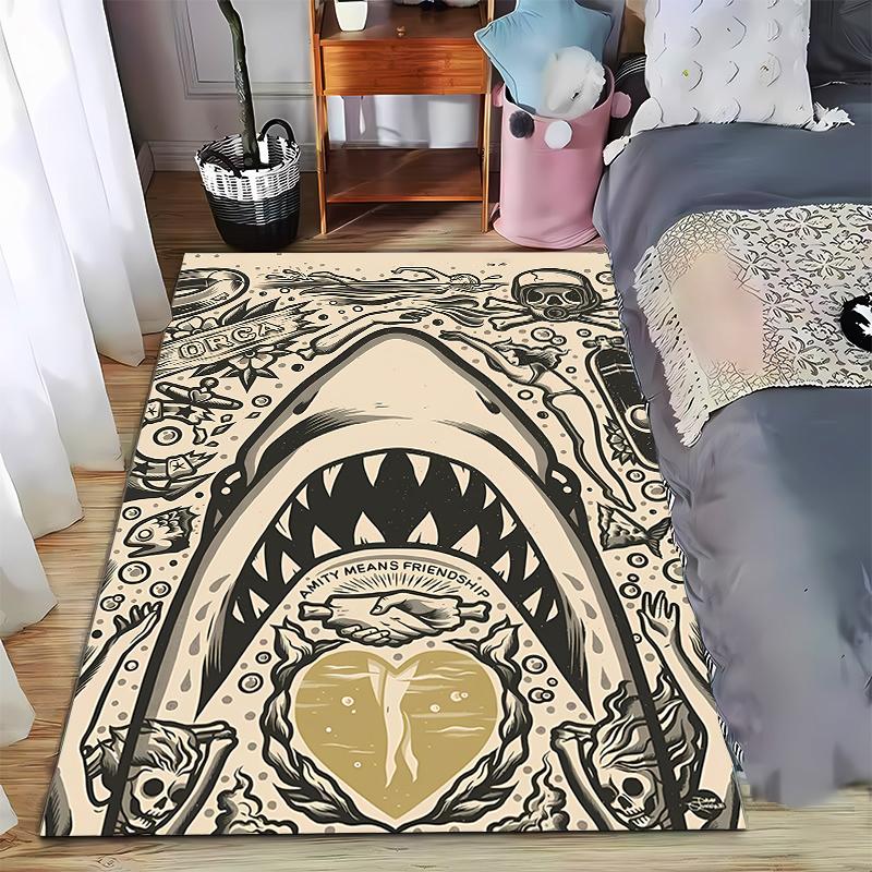 

Shark and Friendship Graphic Rug, Retro Style Ocean Design Suitable for use as an anti-slip game mat for living room and bedroom sofas 40x60cm( 15x23in )