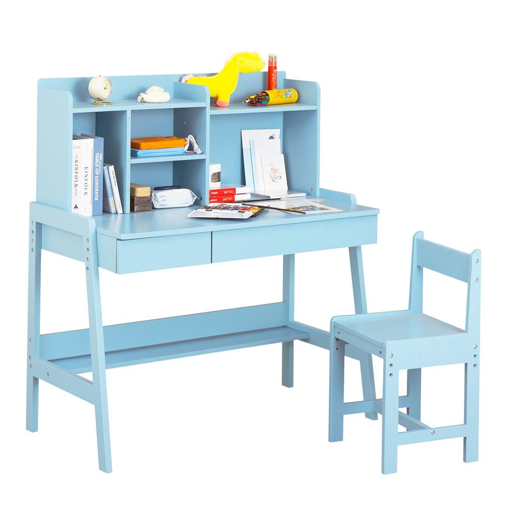 Kids Study Desk With Chair Set Wooden Children Study Table With Desktop Bookshelf And Storage Drawer Space-Saving Writing Desk