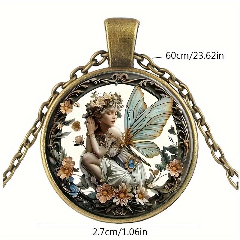 Vintage Angel Fairy Glass Pendant Necklace Elegant Fantasy Theme Jewelry
