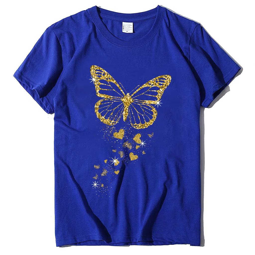 O Neck Loose Women Tshirt Ladies Tee Shirt Tops Clothes Camisetas Mujer Golden Butterfly Print Women T Shirt Short Sleeve