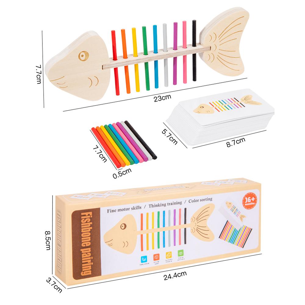 Wooden Montessori Color Matching Game Fish Stick for Toddlers Fine Motor Skills Training Puzzle Toy Early Education  Develop