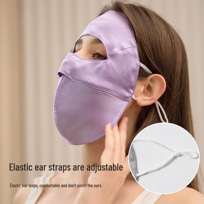 Breathable Mulberry Silk Full Face & Neck UV Protection Mask for Women - Summer Cycling Veil