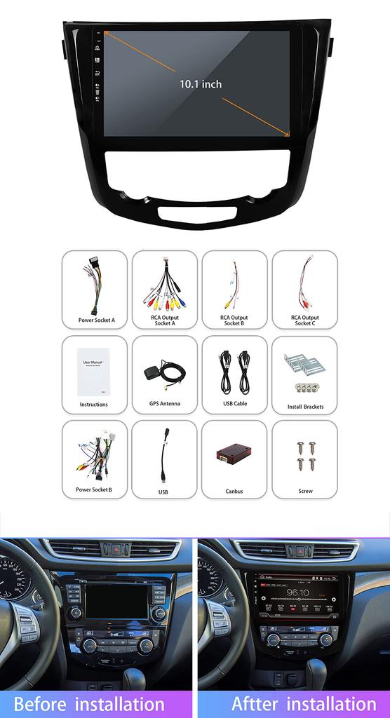 Estéreo de radio para coche Android IPS para Nissan con navegación GPS Head Mirror Free Unidad de 10 pulgadas X-Trail/T32/Qashqai/J11/T31/J10 2013-2017, Carplay, WIF,