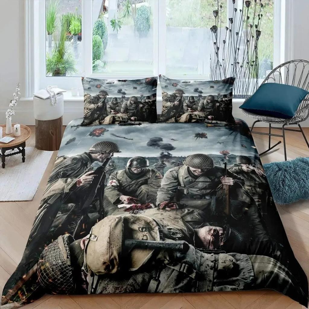 Soldier Duvet Cover Set Teens Boys Japanese-Style Warrior Bedding Set Comforter Cover Set Vintage Style Quilt Cover Full Size