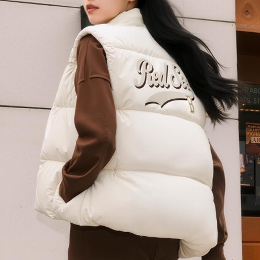 MLB Down Vests Unisex Cream Stand Collar Moderate Other 3ADVV0156-43CRD