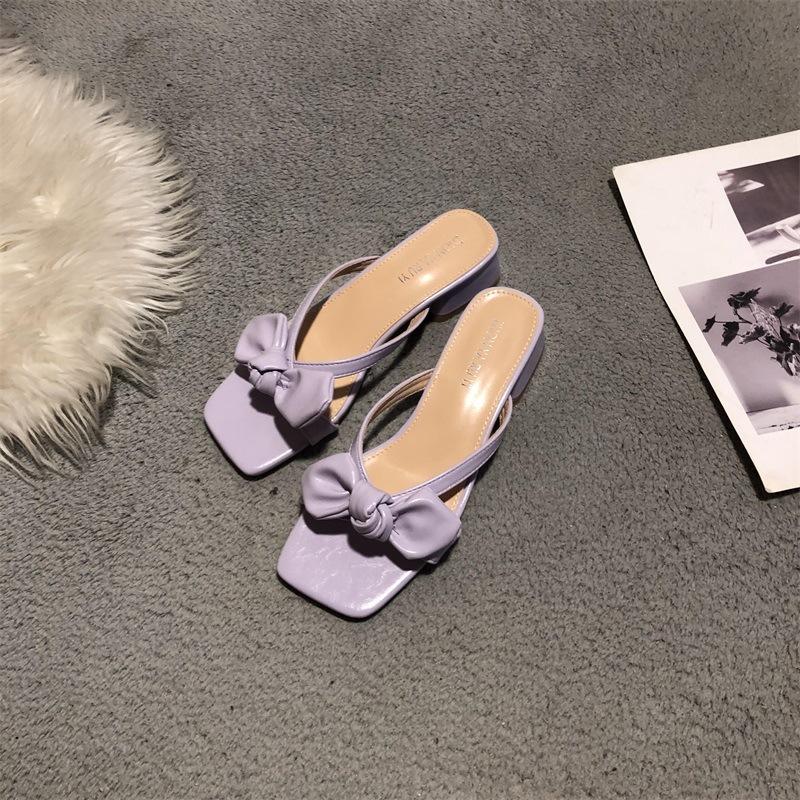 Fashion Shoes Square heel Rubber Flip Flops Woman's Slippers Low Slides Butterfly-Knot Block Hawaiian 2025 Summer Hoof Heels Rome PU Sca