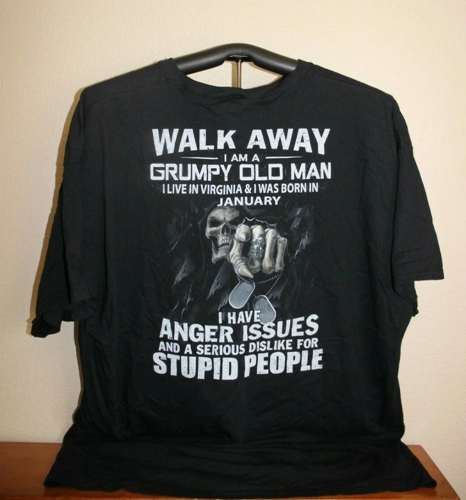 WALK AWAY-I AM A GRUMPY OLD MAN I LIVE IN VIRGINIA-BORN JAN. T-Shirt, 3XL, Black