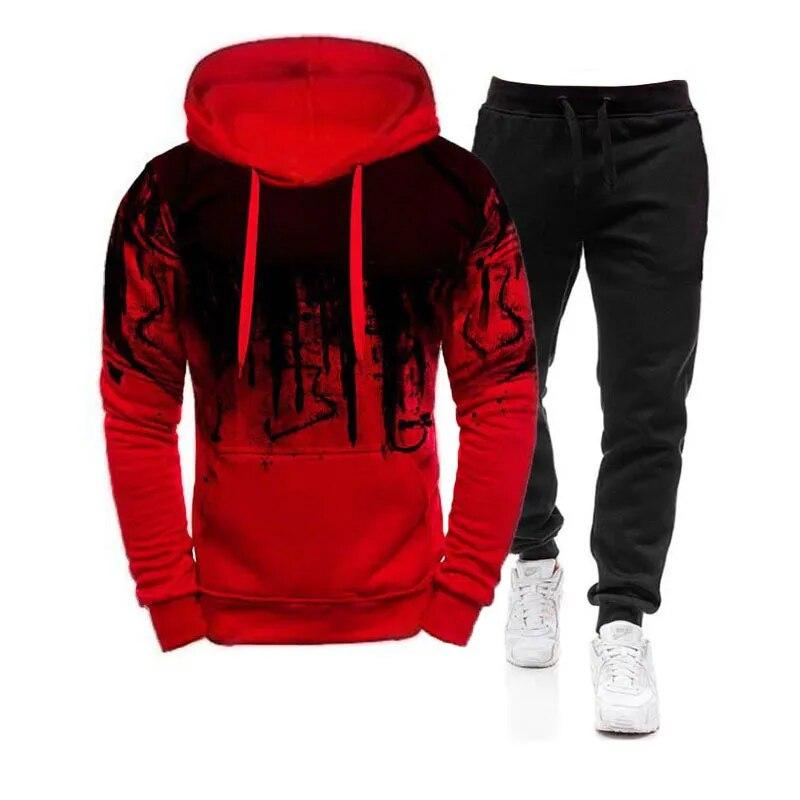 Tuta da uomo casual con cappuccio, set di abbigliamento sportivo da uomo, felpa + pantaloni della tuta, 2 pezzi, tuta, pullover, felpa con cappuccio, moda maschile