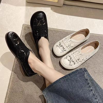 Women's Shoes Summer Breathable Mother Cloth Shoes One Pedal Fisherman Mesh Shoes Soft Sole Comfortable Casual Flat Ethnic Style Single Shoes