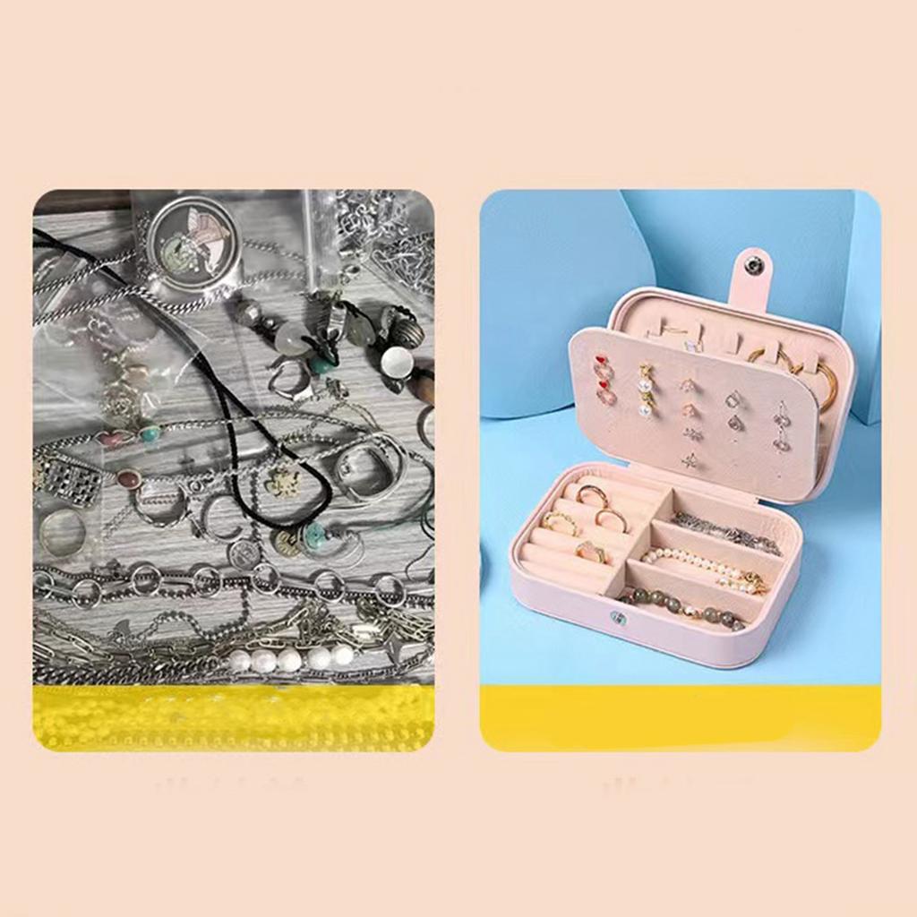 Earring Jewelry Box Waterproof PU Leather Large Capacity Simple Compact Earrings Jewelry Desktop Organizer Pink