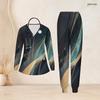 Women Plus Size Nurse Scrub Set V Neck Long Sleeve Colorful Splash Print Two Piece Outfit With Pockets