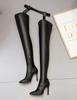 Fashion Sexy/Club Long Thigh High Women Boots Genuine Leather Pointed Buckle Belt Thin High Heel Over-the-knee Jumpsuit Boot Shoe