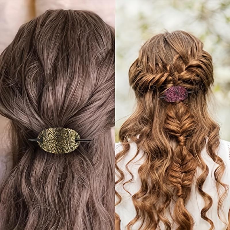 Hårspenne med pinne ovale hårklips Hårnål hestehaleholdere Hårtilbehør i bohemsk stil Treslidepinne for kvinner Jenter