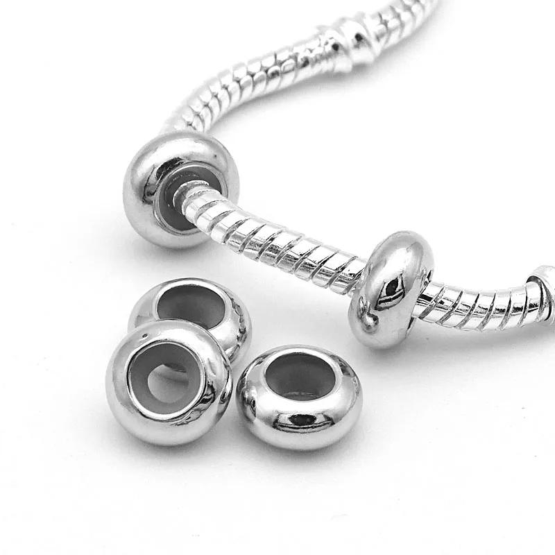

10pcs/lot Stainless Steel Stopper Clip Beads Charms with Rubber Inside Fit Bracelet Bangle DIY Jewelry Making серебряный