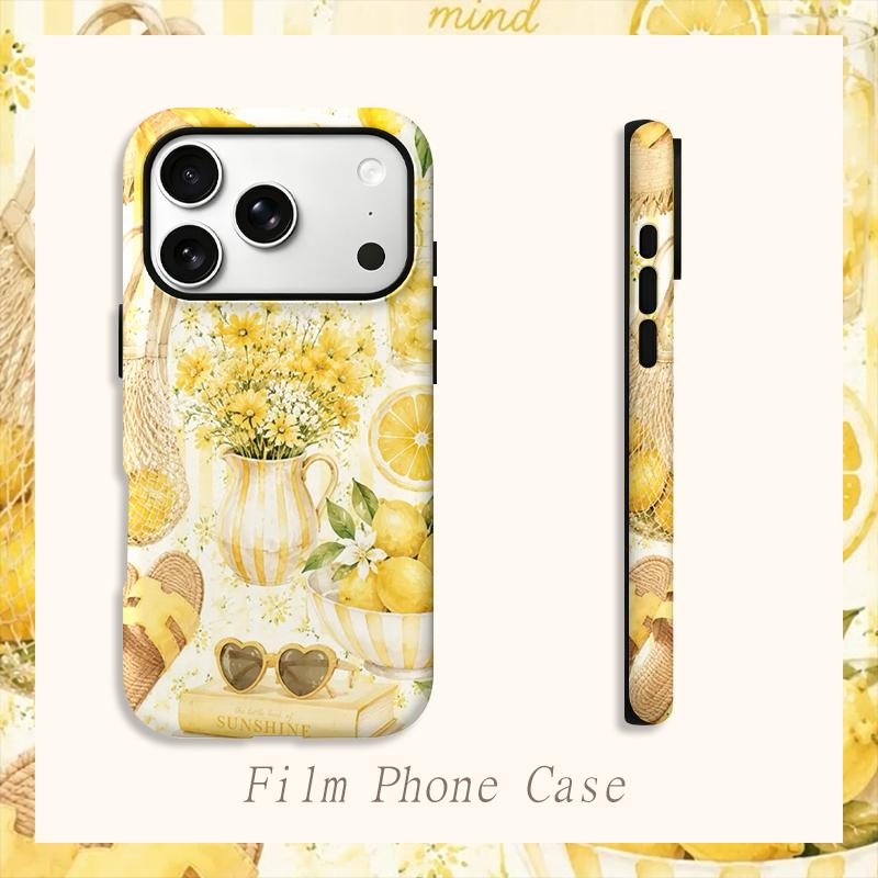 Cheerful Sunny Summer Lifestyle Yellow Floral Pattern Art Graphic Film Aesthetic Protective Shockproof Bumper Case Cover For iPhone 14 15 16ProMaxPlus