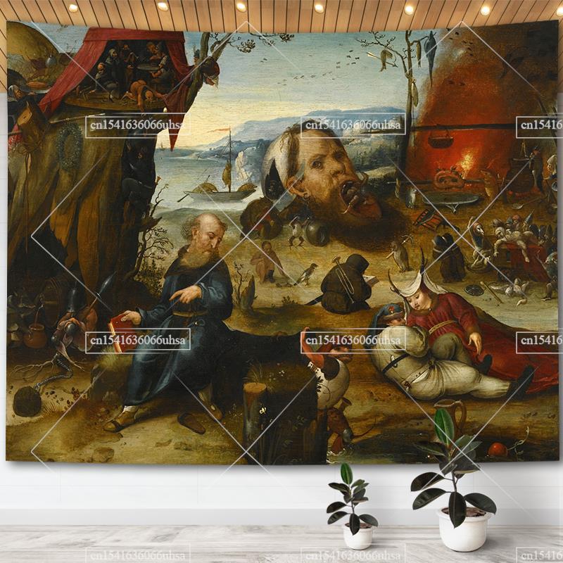 Hieronymus Bosch Garden Of Earthly Delights Tapestry Wall Art Decor Paintings Retro Tapestries Aesthetic Room Decoration Posters