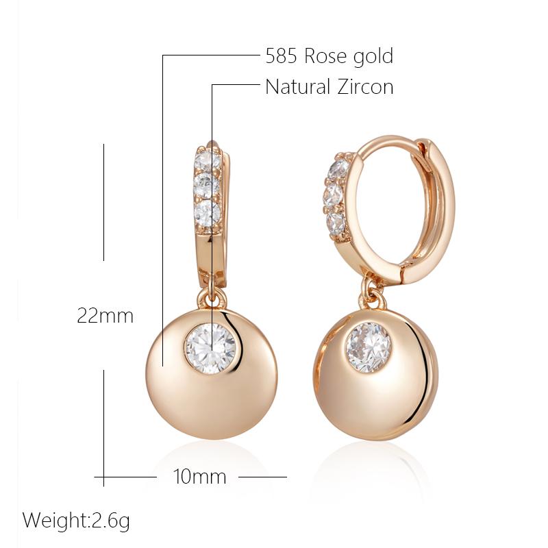 Fashion Simple Glossy Round Coin Dangle Earrings Women Rose Gold Color With Natural Zircon Party Daily Fine Jewelry