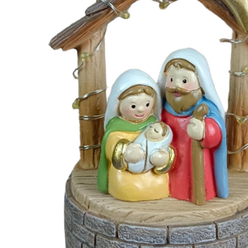 Jesus Statue Christmas Nativity Scene Light up Tabletop Ornament Resin Holy Family Figurine