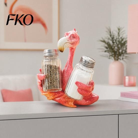Durable Resin Kitchen Storage Creative Animal Condiment Holder, Organizer Rack for 2 Spice Dolphin Seasoning Jars, Cute Flamingo Pelican