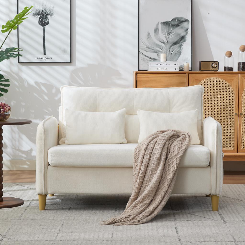 [New Arrivals] 127 cm 2-Seater Sofa, with Armrests, Soft Seat Cushions, Side Pockets, Chenille Fabric, Small Sofa for Office, Easy Assembly, Beige
