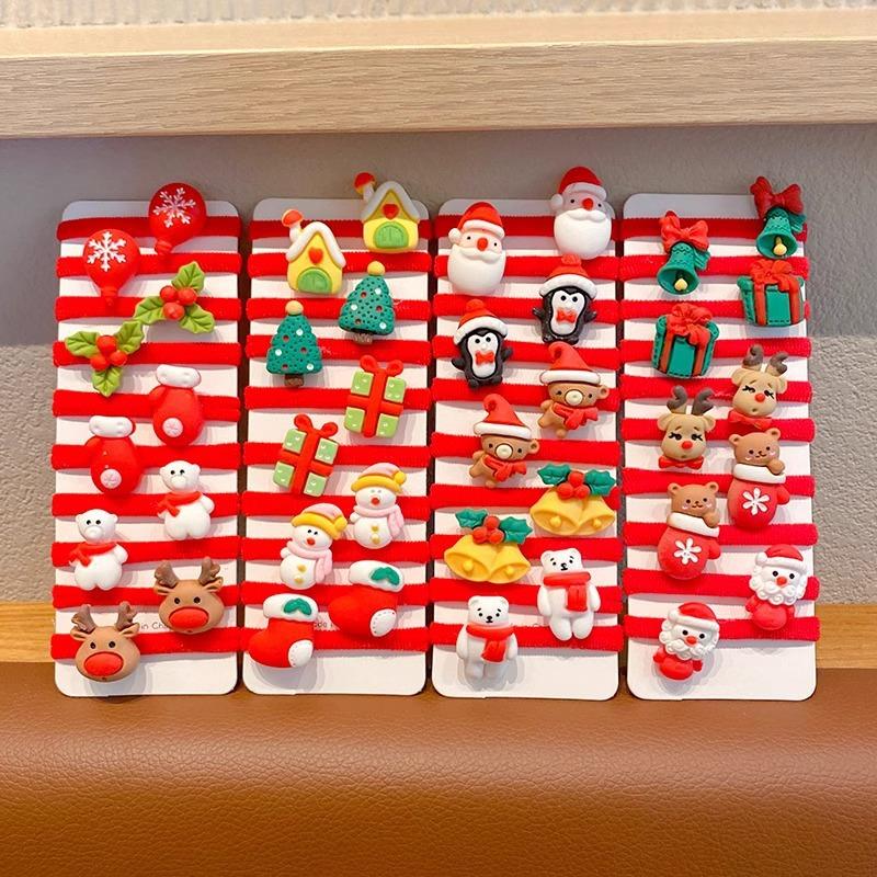 Christmas Hair Ties for Girls Cute Santa Claus Reindeer Snowman Christmas Tree Elastic Hair Bands Holiday Hair Accessories Gift