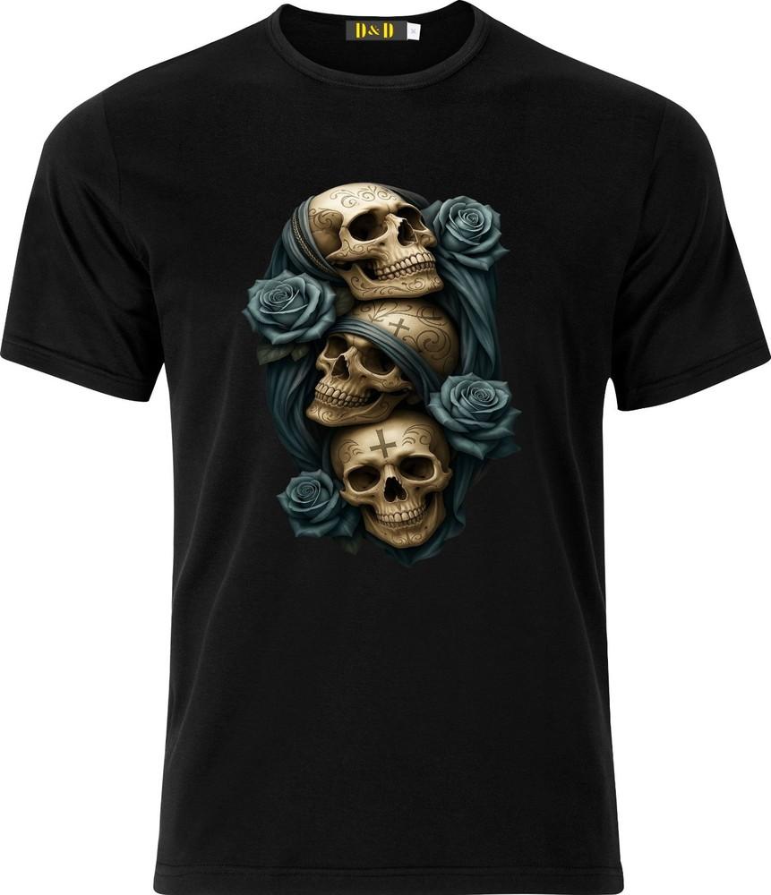 

Gothic Triple Skulls Funny Humour Full Colour D.T.F T shirt 4XL