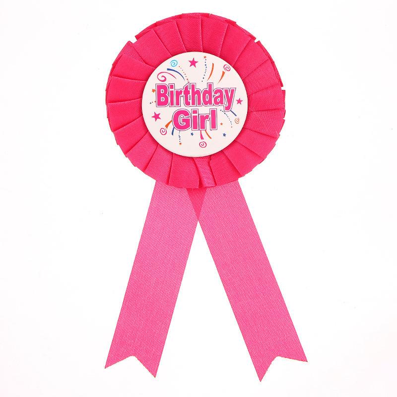 6pcs/lot Birthday Party Girl Boy Satin Cloth Birthday Girl Boy Tinplate Badge
