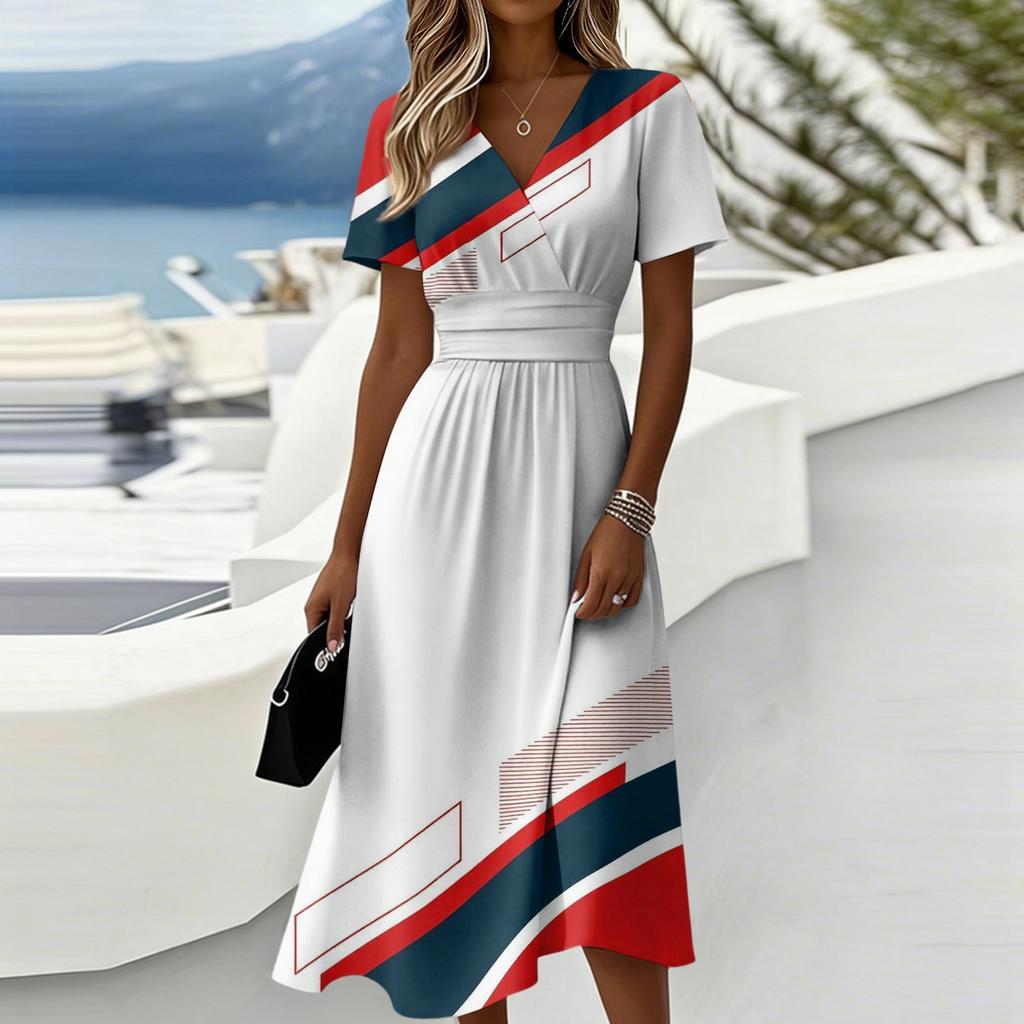 Women's Independence Day Print Casual Fashion Short Sleeve V-Neck Dress