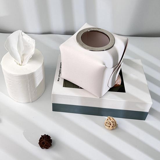Roll Paper Storage Box Durable High Capacity Faux Leather Car Tissue Holder for Toilet