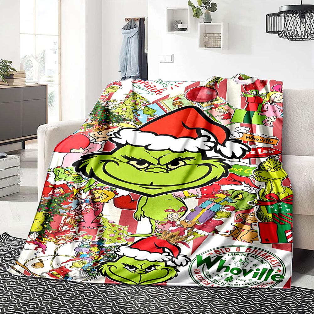 Grinch Christmas Decorations Blanket Soft Throw Blanket For Home Bedroom Bed Sofa Travel Office Solid Christmas Blanket